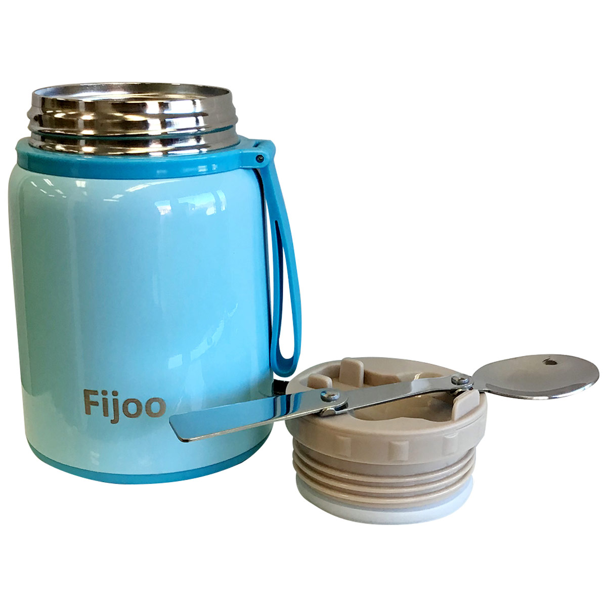 Fijoo 16oz Stainless Steel Thermos Food Jar + Folding Spoon (Blue) - Fijoo